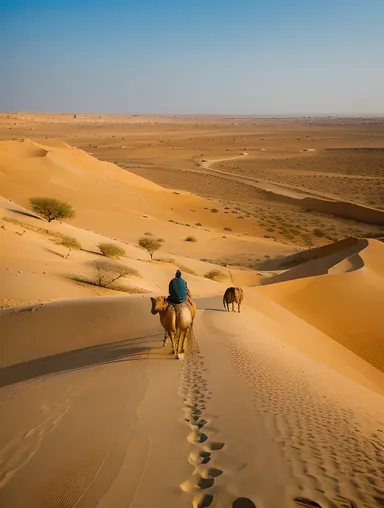 Camel Trekker Riding Through Jaisalmer Fort's Golden Sand Dunes