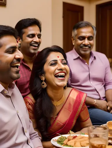 Candid Shot of Indian Bhabhi Laughing with Family