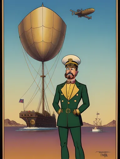 Captain Rastapopoulos in Steampunk Airship Illustration