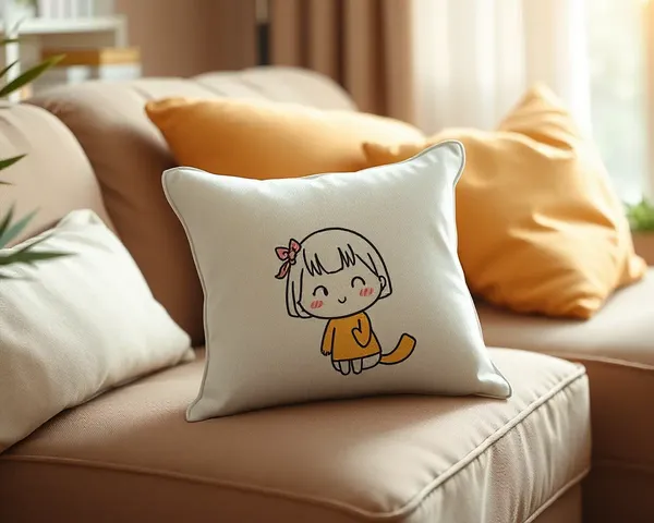 Cartoon Character Pillow Pouch Mockup on Cozy Living Room