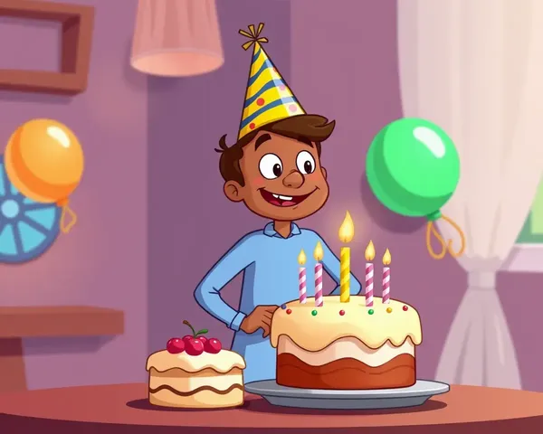 Cartoon Naveen Celebrating Birthday with Party Hat and Cake