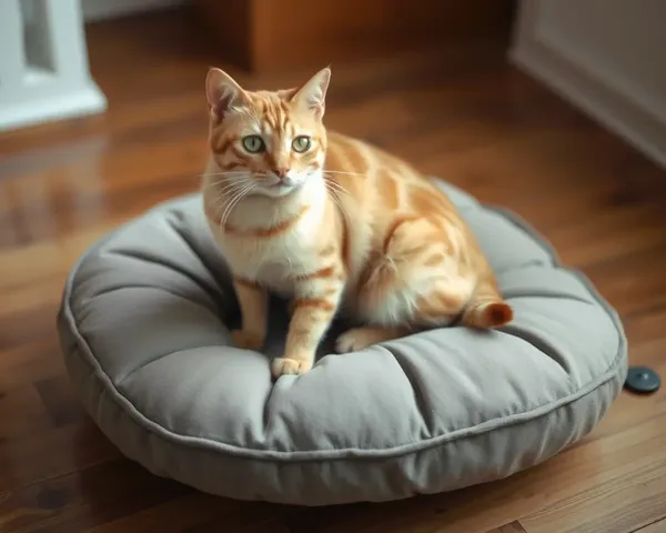 Cat Sits on C-Shaped Cushion on Cozy Wallpaper
