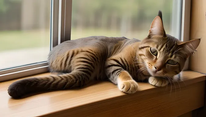 Cat Slumbers Soundly on Windowsill, Zzz... Deeply