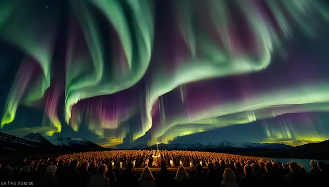 Celestial Angels Sing Trumpets with Aurora Borealis