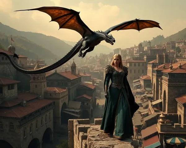 Cersei Lannister with Dragon Flying Over King's Landing.
