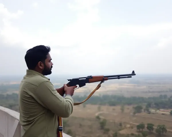 Chandrashekhar Azad Scopes Out Landscape with Rifle in Hand