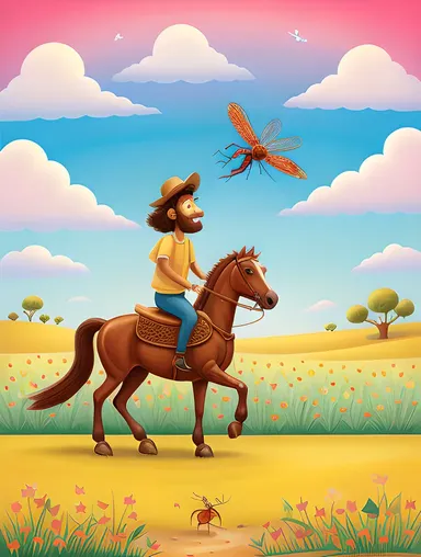 Chara Riding Giant Dragonfly through Colorful Flowers
