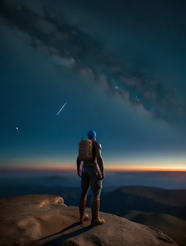 Chara on Cliff with Starry Night Sky and Shooting Stars