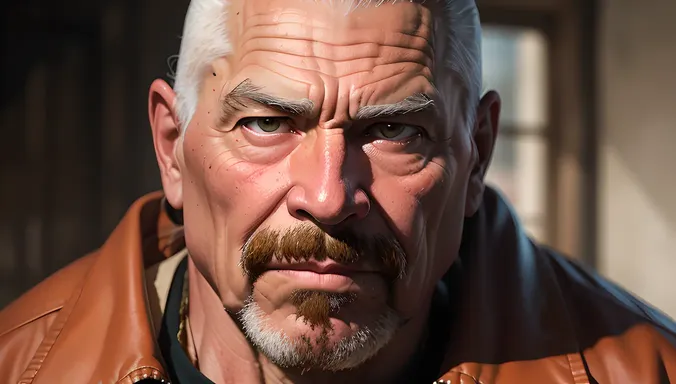 Charles Bronson's Rugged Face with Scowl and Beard