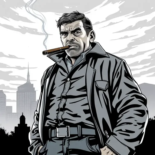 Charles Bronson's Tough Guy Image in Black and White Illustration