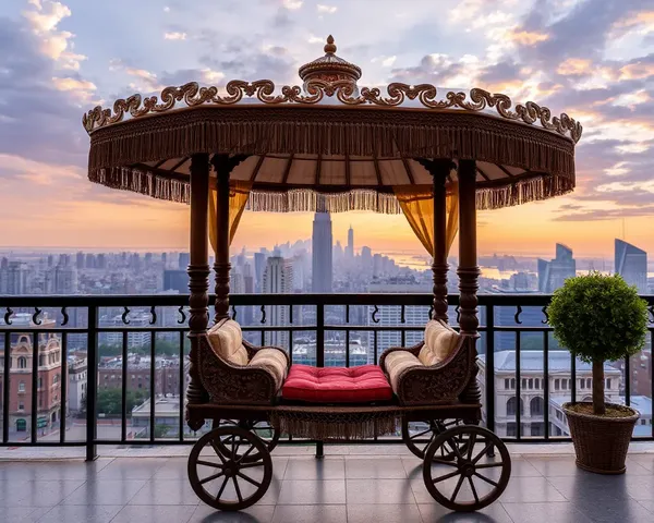 Charpai on Balcony with Cityscape View Background