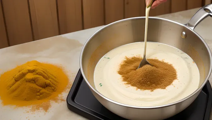 Chef Mixing Raita with Cumin Powder and Wooden Spoon