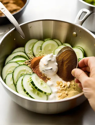 Chef Preparing Raita with Yogurt and Spices
