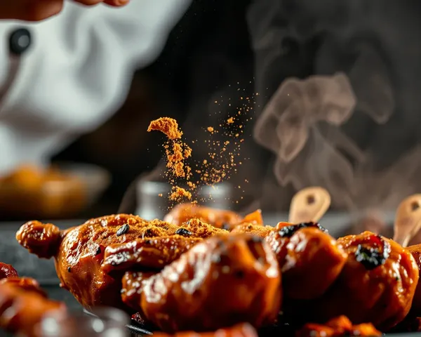 Chef Sprinkling Masala Powder on Tandoori Chicken Close-up