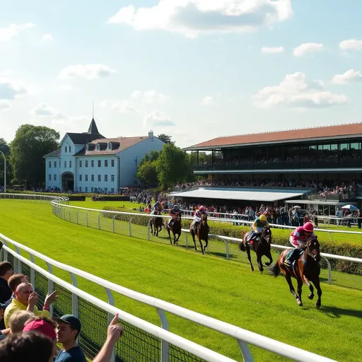 Chester Races Track on Sunny Day with Horses Racing