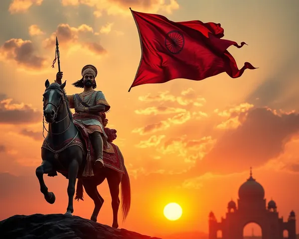 Chhatrapati Shivaji Maharaj Rides Horse with Maratha Flag and Sunset