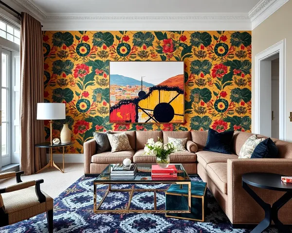 Chic Living Room with Statement Burberry Wallpaper