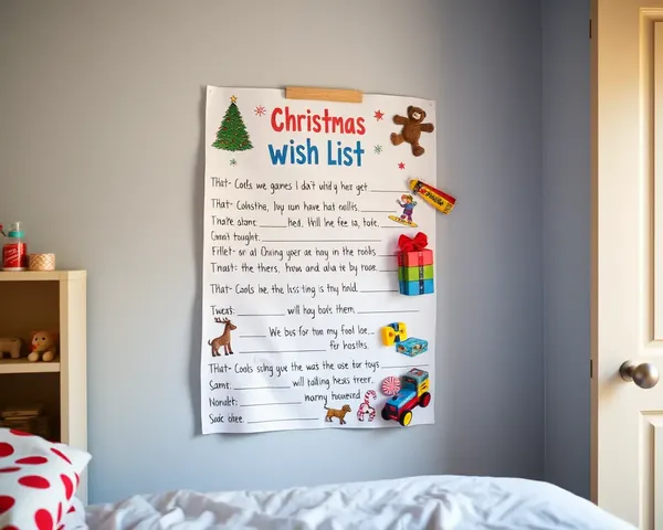 Child's Christmas Wish List Hanging on Bedroom Wall