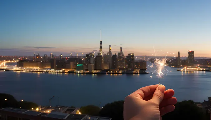 Child's Joy with Sparkler and City View