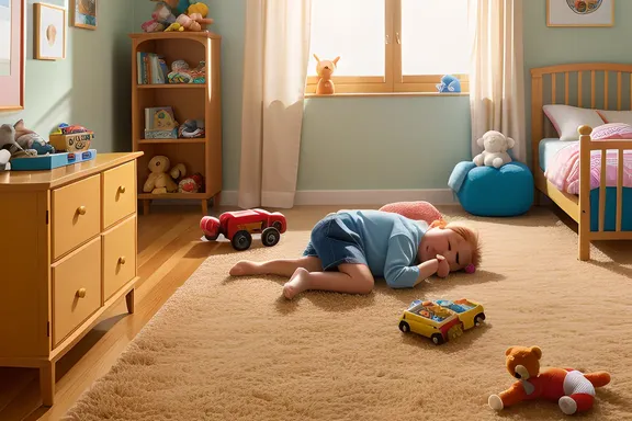 Child's Soft Zzzzz Drifts from Mouth in Cozy Bedroom