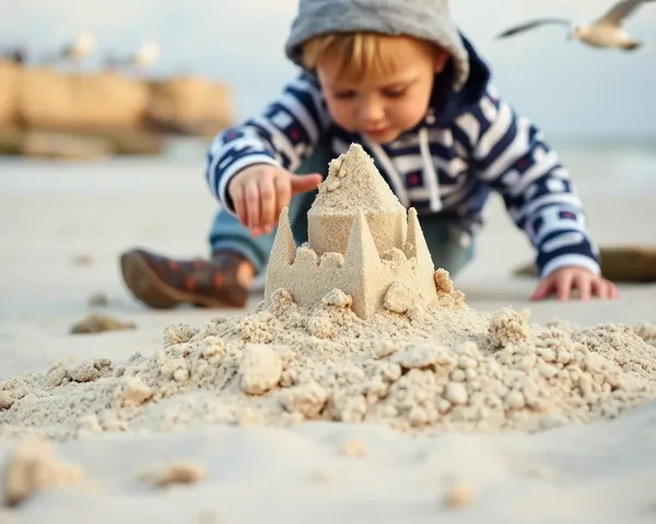 Child Builds Sandcastle at Jerman Seaford's White Beach