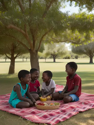Children Play Under Kambi Tree's Shade with Picnic