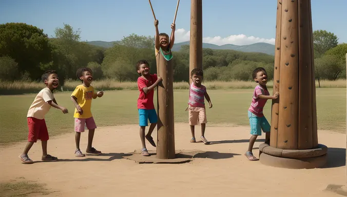 Children Play around Karaga Pole in Joy