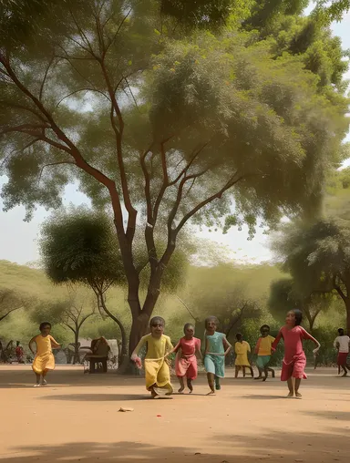 Children Playing Under Karadi Tree's Shade