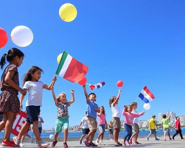 Children Playing with Balloons and Flags on 15 August