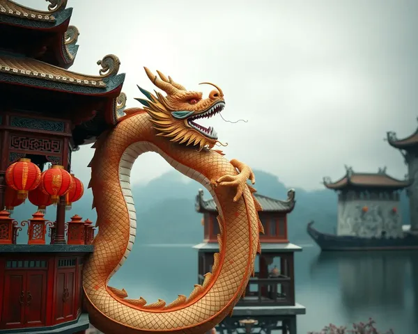 Chinese Dragon Encircles Pagoda with Lanterns 4K