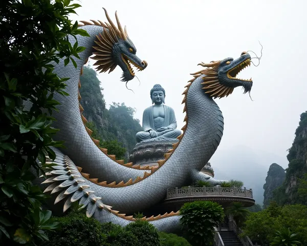Chinese Dragon Surrounds Buddha Statue 4K