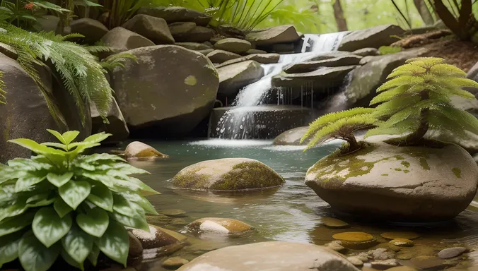 Chlorella Plant Growing on Rock Wall Landscape