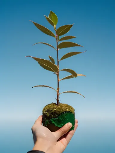 Chlorella Plant Leaf with Subtle Green to Blue Gradient