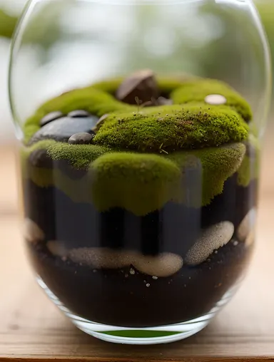 Chlorella Plant in Mossy Terrarium with Soft Focus