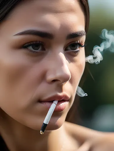 Cigarette Smoke Ring on Girl's Face Close-Up
