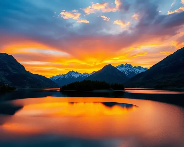 Circular Lake Reflection of Mountainous Landscape PNG