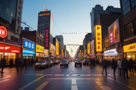 City Street Displaying Alphabet in Bright Lights