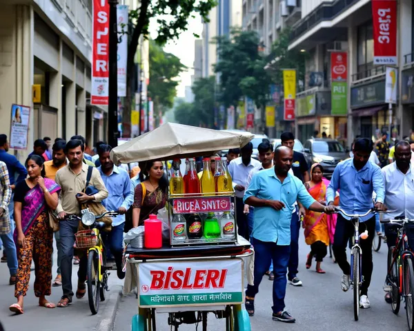 City Street Scene with Vendor Selling Bisleri Bottles