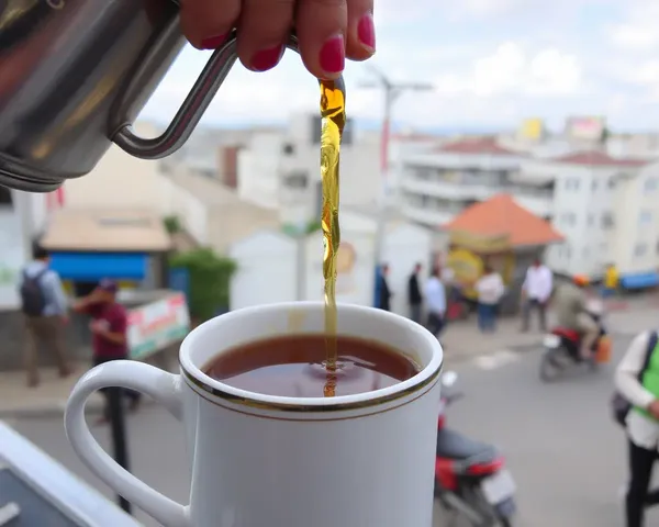 Cityscape Background for Sambrani Tea Being Poured into Mug