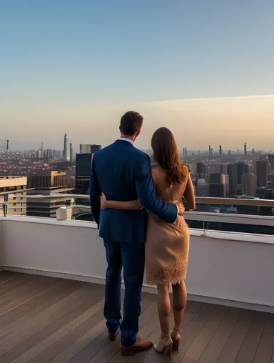 Cityscape Background with Romantic Husband and Wife