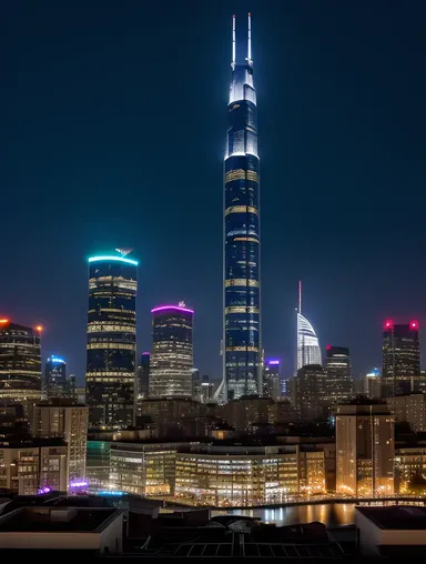 Cityscape Photo at Night with Neon Lights