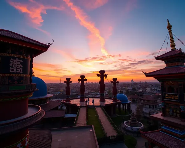 Cityscape with Karma Symbols and Architecture