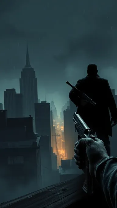 Cityscape with Lone Figure and Buckshot Revolver