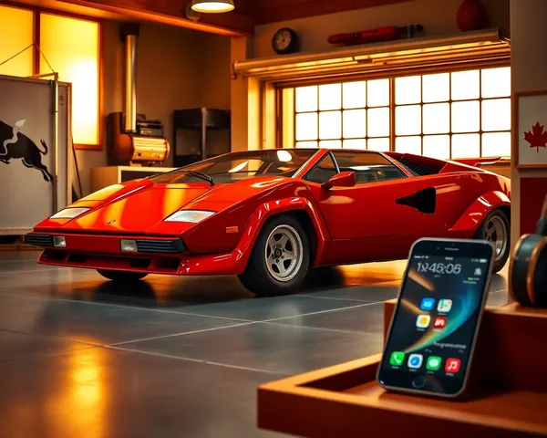Classic Lamborghini Countach with Vintage iPhone 4S Garage