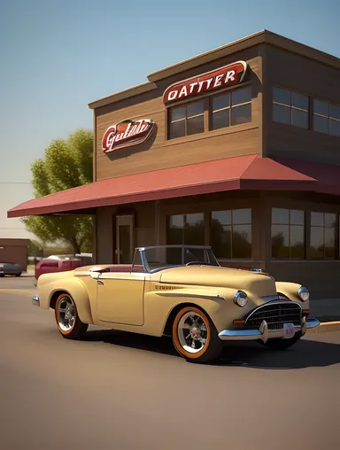 Classic Roadster with Vintage-Style Gas Pump