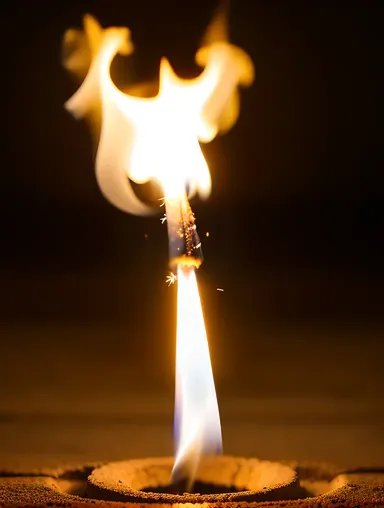 Close-Up of Lit Sparkler with Flame and Sparks Captured