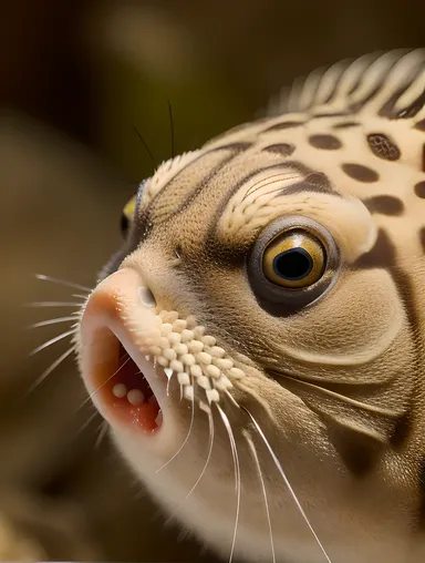 Close-Up of Puffer Fish's Curious Facial Expression