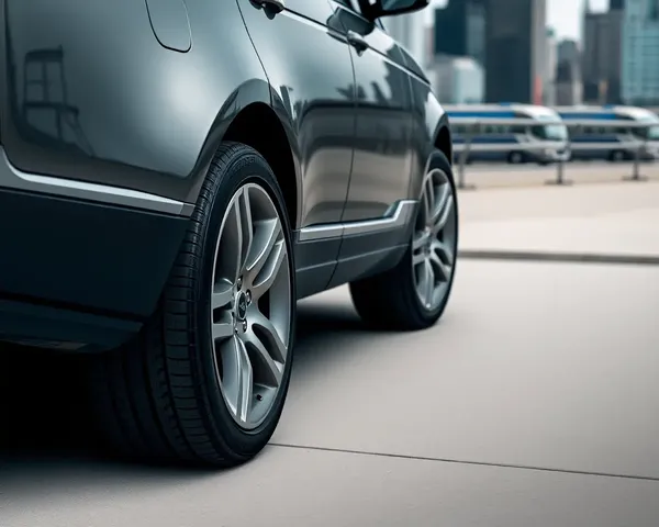 Close-Up of Range Rover Wheels with Cityscape Blurred