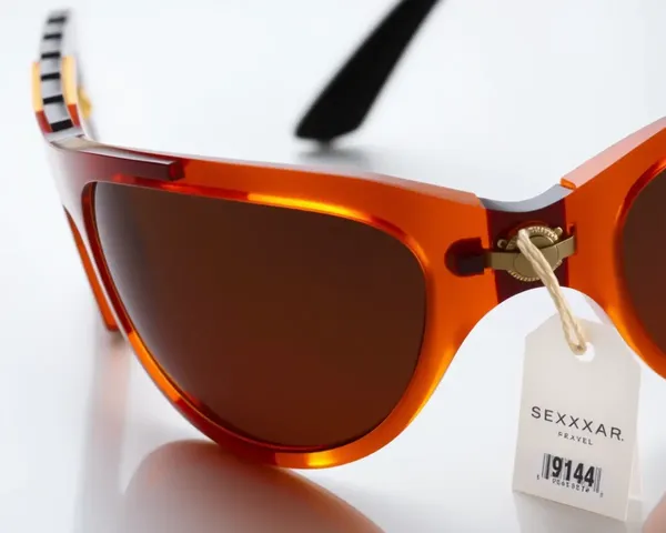 Close-Up of Sexxxy Sunglasses with Price Tag and Brand Name