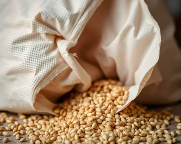 Close-up of 100 kg Sharbati Wheat Bag with Grains Spilling
